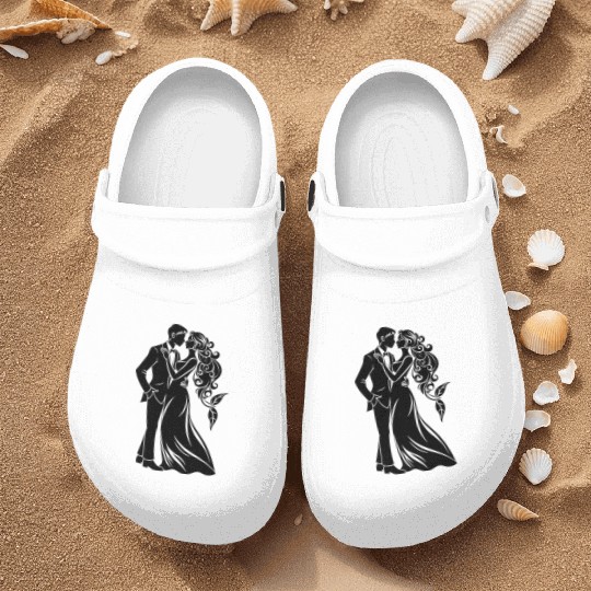 Bride and Groom Silhouette – Anniversary or Engage Nurse Clogs
