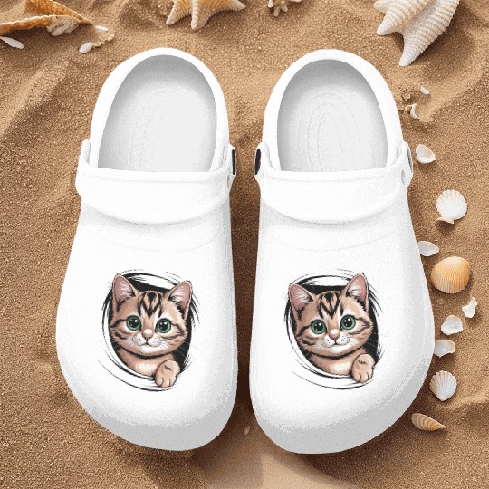 Cute Cat With Big Eyes Nurse Clogs