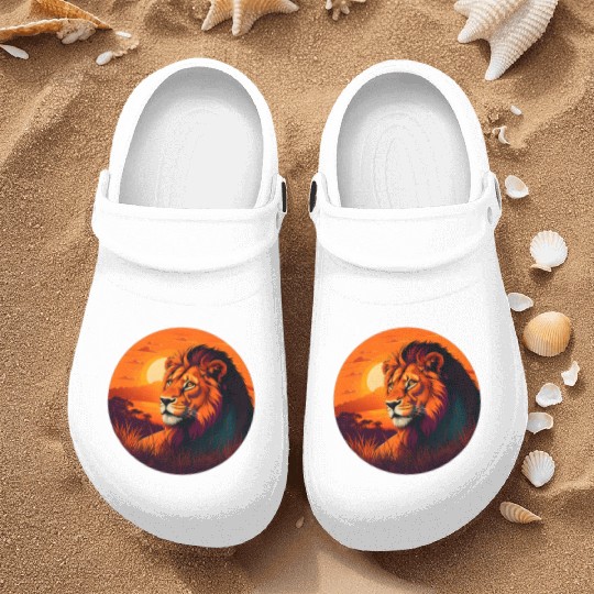 Sunrise Sleeping Lion in Grass Design. Nurse Clogs