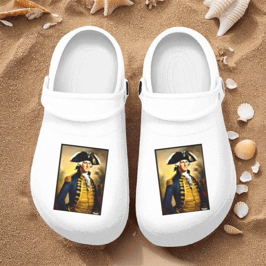 George Washington in revolutionary bttlefield a Nurse Clogs