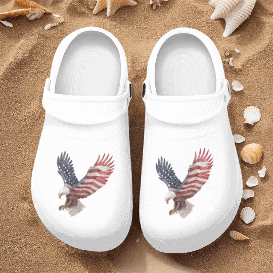 Bald Eagle with the American Flag Forming Wings Nurse Clogs