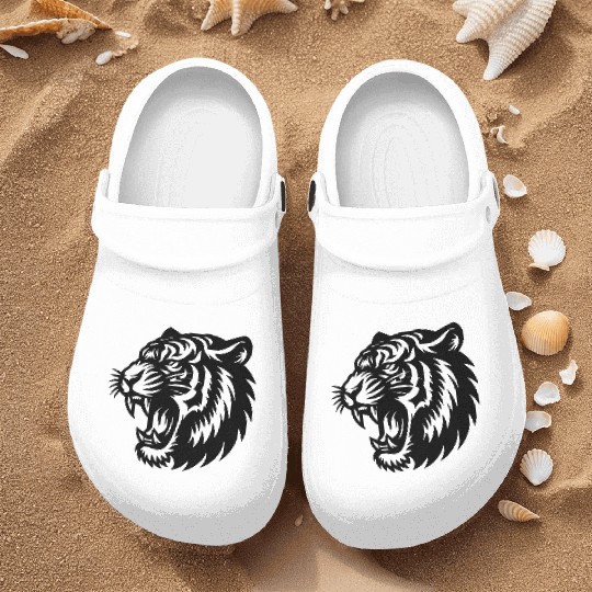 Roaring Tiger Outline Nurse Clogs