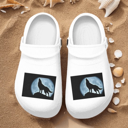 Wolf howling in the moonlight Nurse Clogs