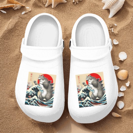 Catzilla Cat Japanese Art Funny Cat Nurse Clogs