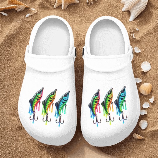 Neon Rainbow Fish Trap Nurse Clogs