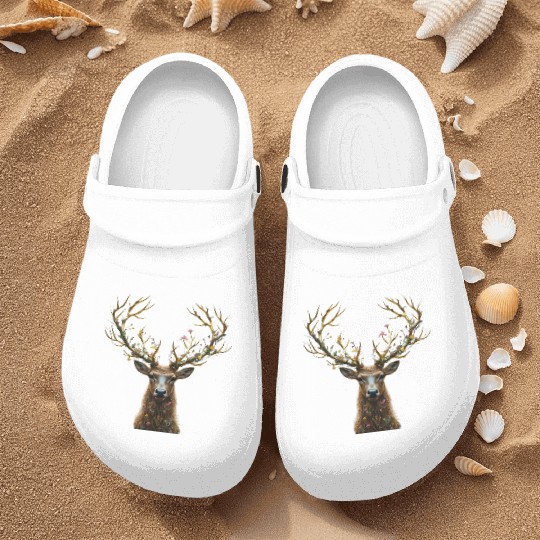 Enchanted Forest Deer Illustration Nurse Clogs