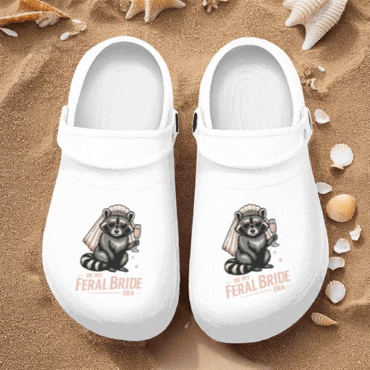 Feral Bride Era Funny Raccoon Bride with Champagne Nurse Clogs