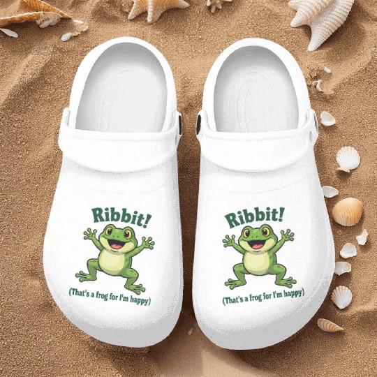 Happy Frog with Ribbit Text Nurse Clogs