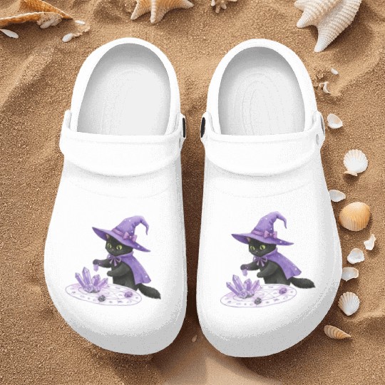 Enchanted Black Cat in Mystic Potion Nurse Clogs
