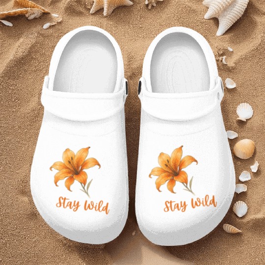 Vivid Orange Lily with Stay Wild Message Nurse Clogs