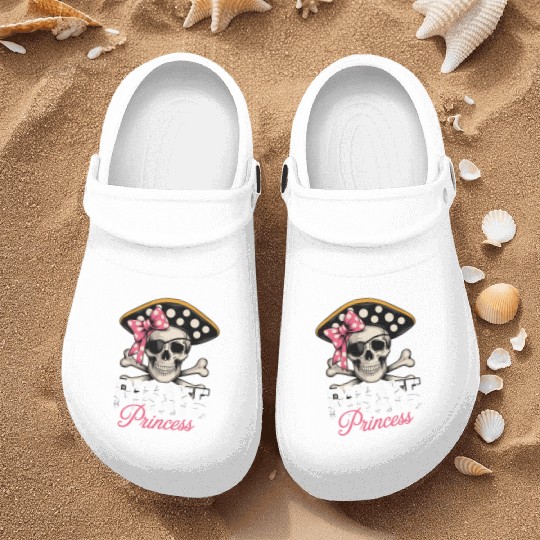 Pirate Princess Skull and Crossbones with Pink Bow Nurse Clogs