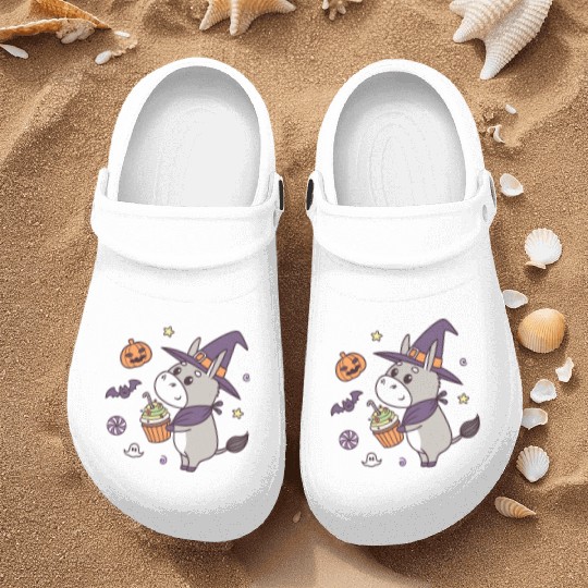 Whimsical Halloween Witch Pony Design Nurse Clogs