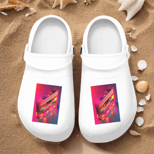 Neon Rainbow Cassette Tape Nurse Clogs