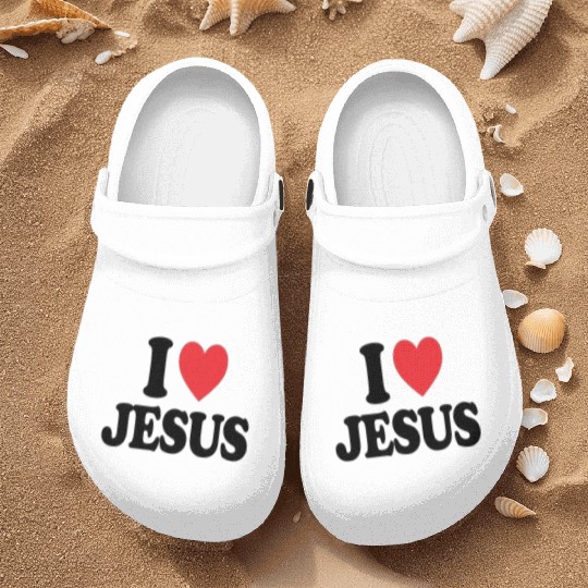 Heart and Cross with I Love Jesus Message Nurse Clogs
