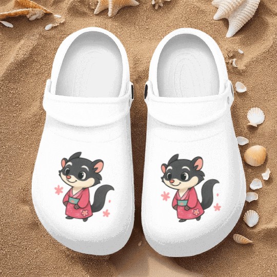 Kawaii Sly Fox in Traditional Kimono Nurse Clogs