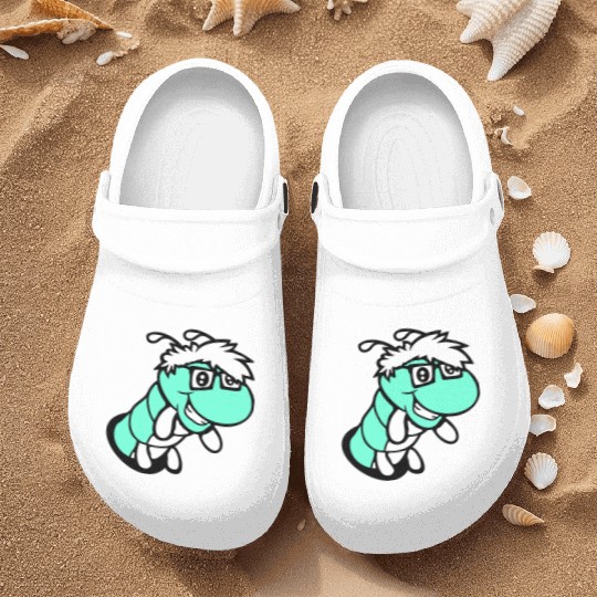 Nerd caterpillar peeks through hole Geek worm cool Nurse Clogs