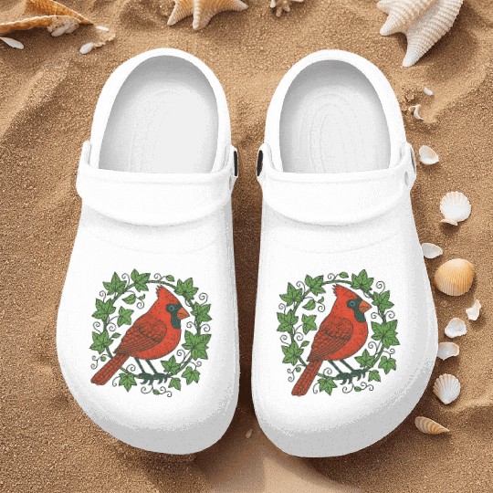 Vibrant Cardinal Amidst Ivy Leaves Nurse Clogs