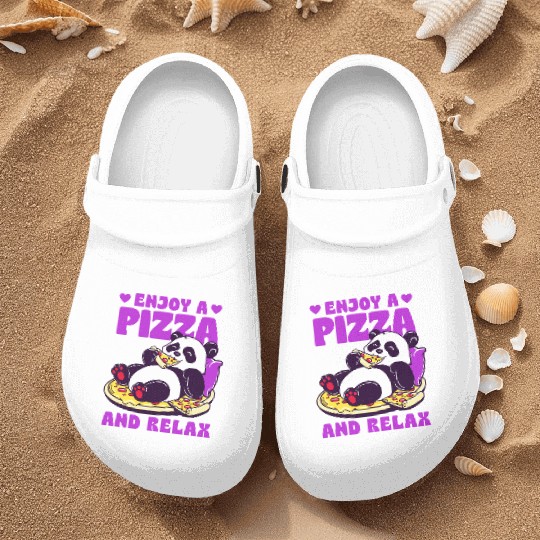 Cute Panda Enjoying Pizza Illustration Nurse Clogs
