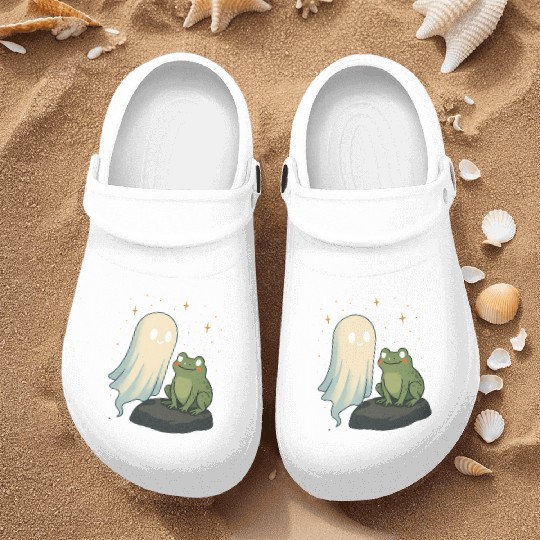 Whimsical Ghost and Frog Friendship Nurse Clogs