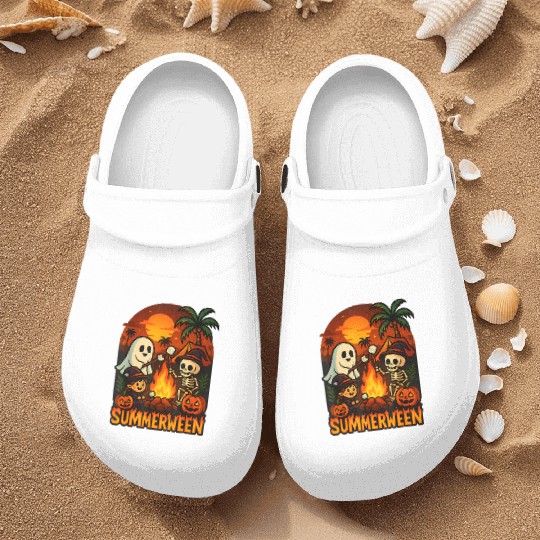Summerween Campfire Ghost Skeleton Funny Halloween Nurse Clogs