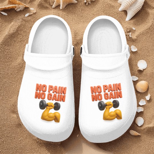 No Pain No Gain 3D Gym Motivation Design Nurse Clogs