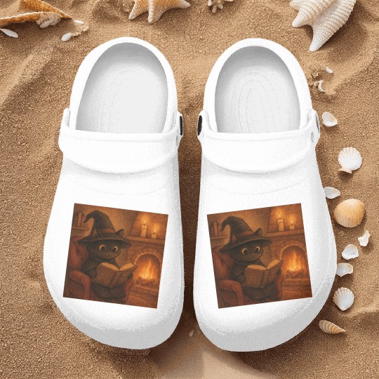 Enchanted Cat Witch by the Fireplace Nurse Clogs