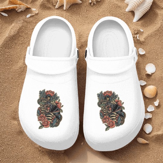 Mythical Beast and Floral Fusion Design Nurse Clogs