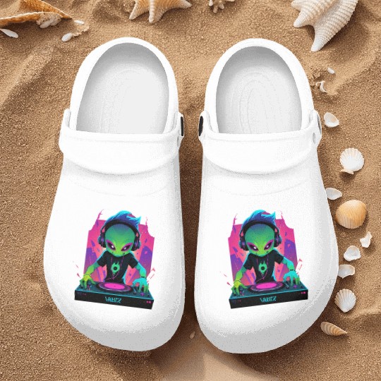 A cute chibi-style alien dark DJ Nurse Clogs