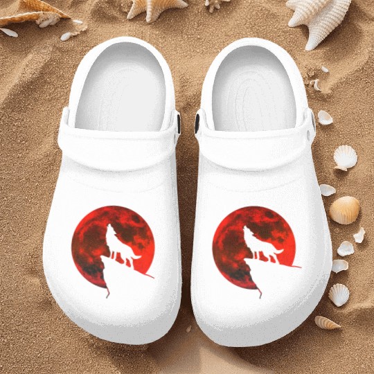Howling wolf full blood moon space galaxy gift dog Nurse Clogs