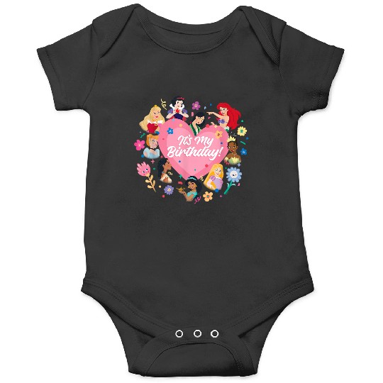 Disneyss Princess Pink Heart And Flowers Its My Birthday Onesies