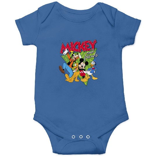 Disney Mickey And Friends Group Shot Patterned Portrait Onesies