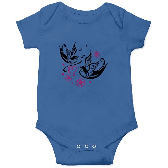 Sakura Cherry Blossom Swallow Birds Spring Flowers Onesies