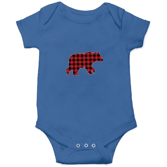 Christmas Red Buffalo Plaid Check Vintage Bear Onesies