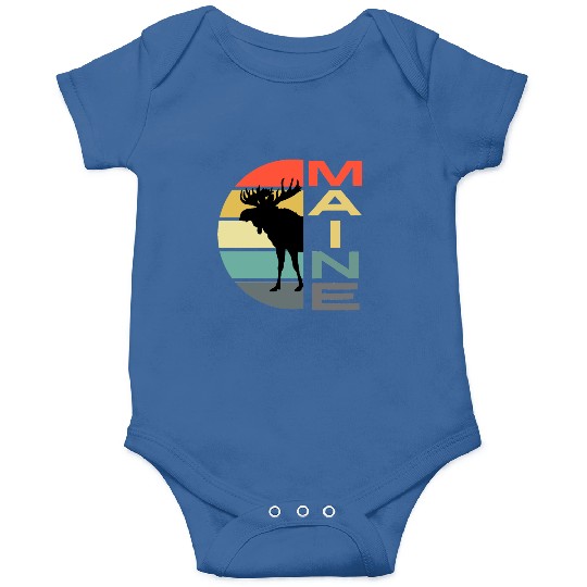 Maine Moose Retro Sunset Acadia Nature Vintage Onesies