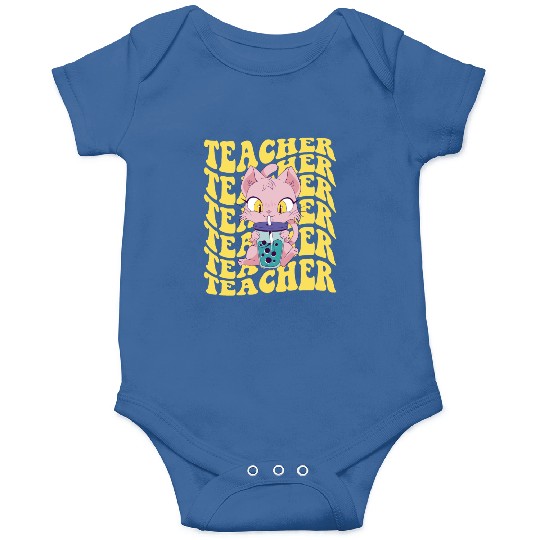 Boba Tea Teacher Retro Groovy Back To School Onesies