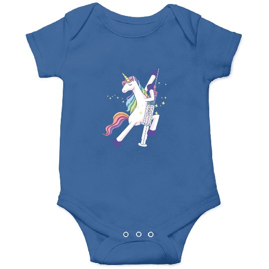 Unicorn with glitter syringe vaccination kid baby Onesies