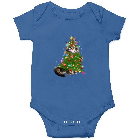 Cat Maine Christmas Tree Holiday Cat Lovers Xmas Onesies