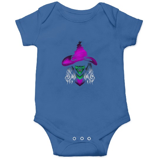 Evil Witch With Green Skin And Purple Hat For Onesies