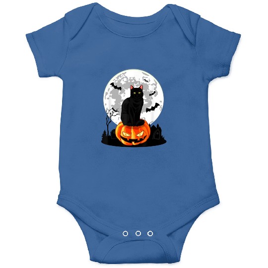 Black Cat On Pumpkin Onesies Full Moon Halloween