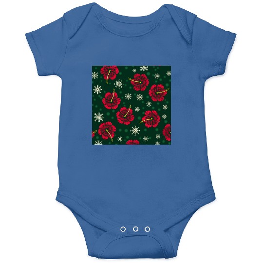 Tropical Floral Hibiscus Snowflakes Christmas Onesies