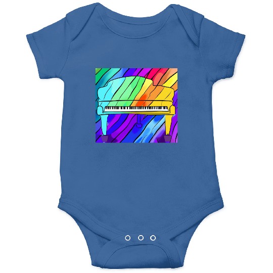 piano in front of a colorful rainbow Onesies