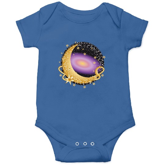 glowing violet galaxy with moon and stars Onesies