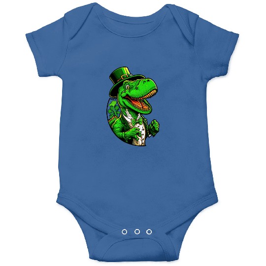 St Patricks Day T-rex Dinosaur With Top Hat Onesies
