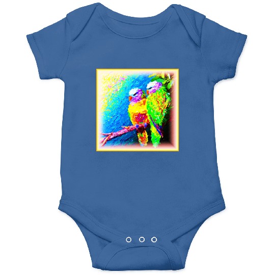 A Vibrant and Joyful Rainbow Birds. Buy Now Onesies