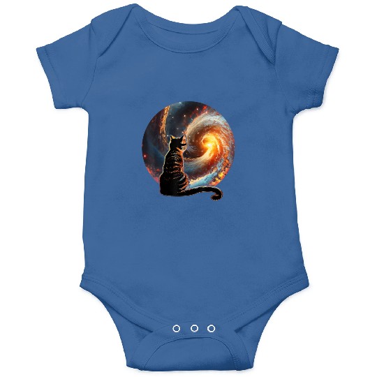 Cat Staring at a Galaxy Cat Dad Cat Lover Onesies