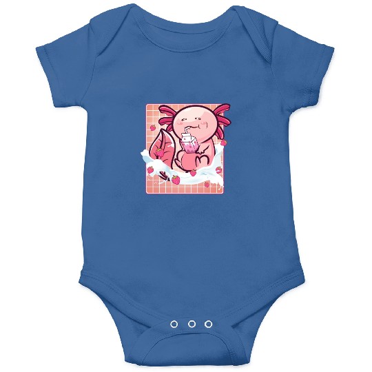 Kawaii Axolotl Strawberry Milk Shake Funny Sushi Onesies