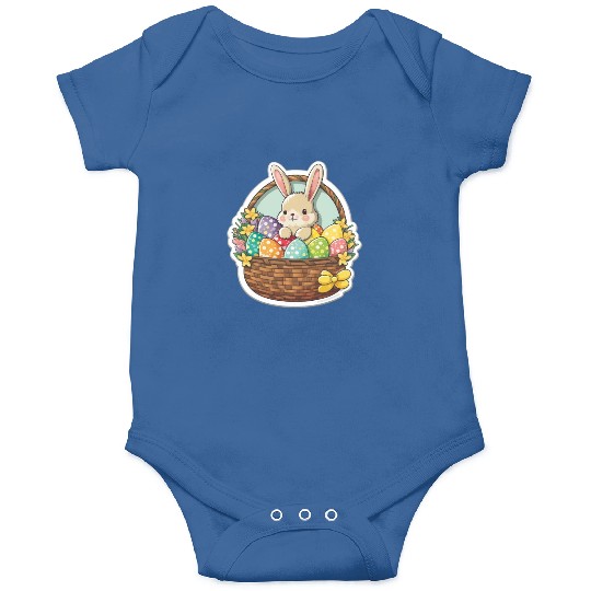 Cute Easter Bunny with a Basket of Decorated Easte Onesies