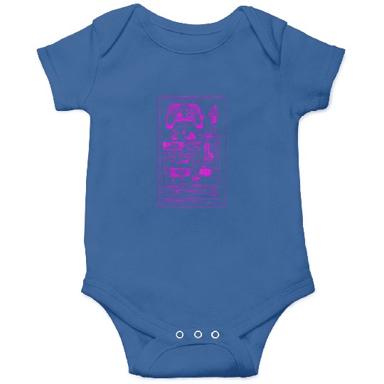 Neon Pink Video Game Controller Blueprint Onesies