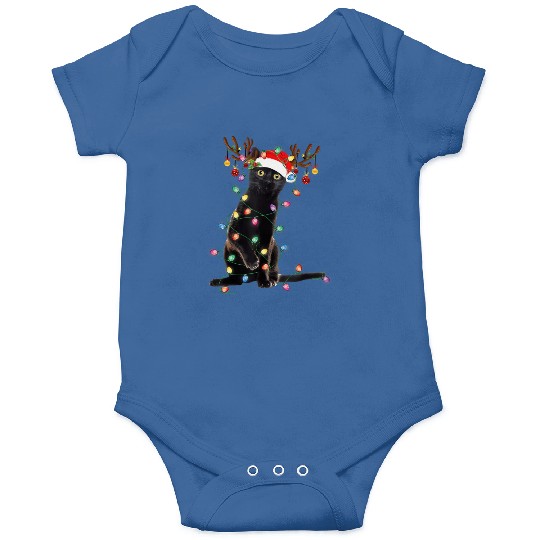 Reindeer Black Cat Christmas Lights Funny Cat Lov Onesies