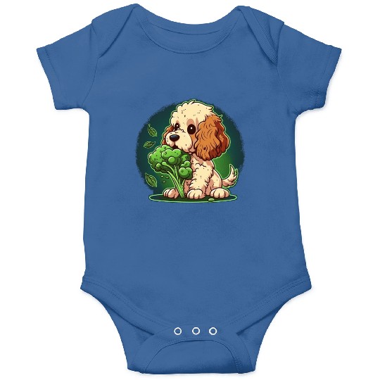 Cute dog eats green broccoli vegetables Onesies